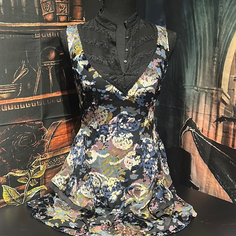 Free People Velvet Floral Sleeveless Dress with Black Accents